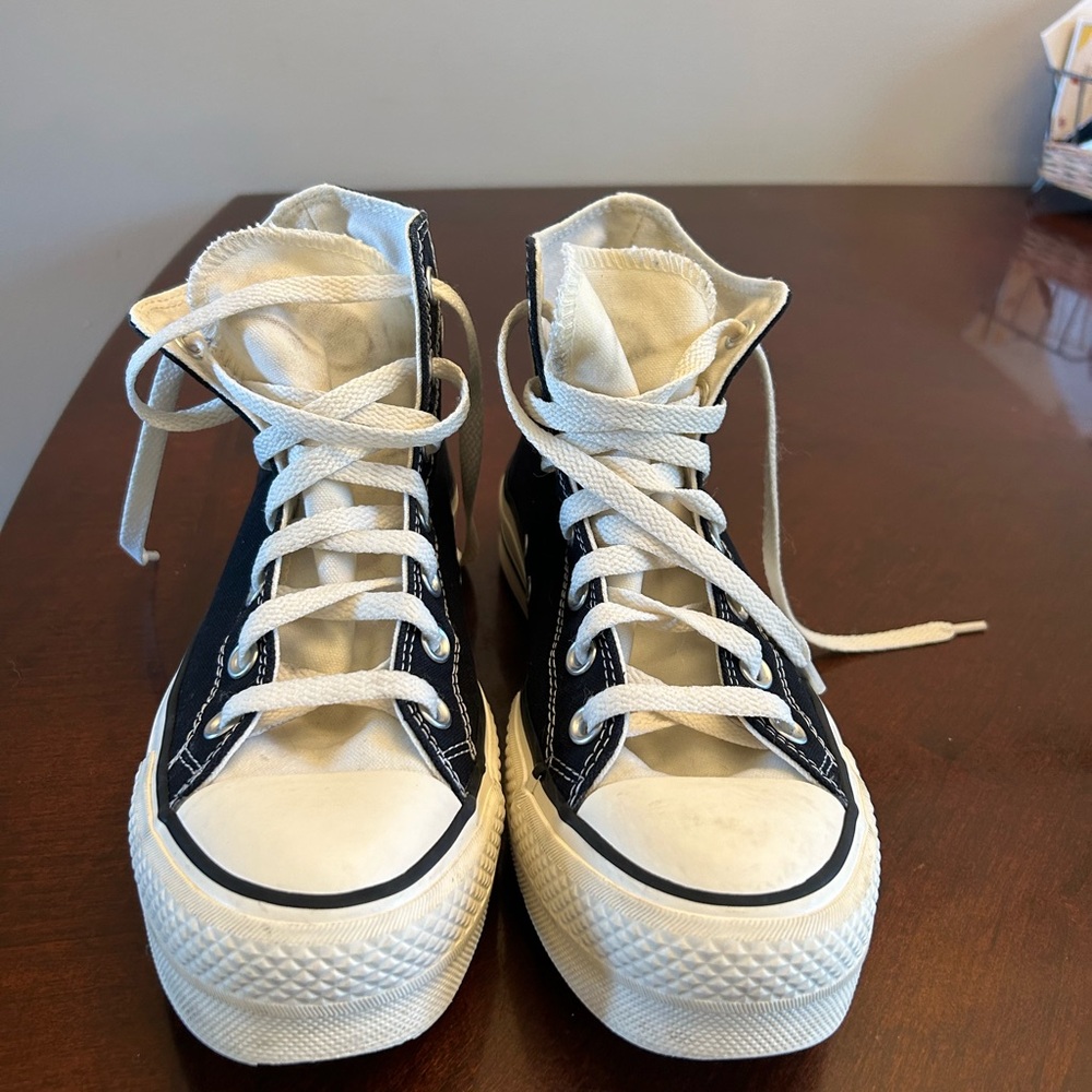 platform high top black and white converse
